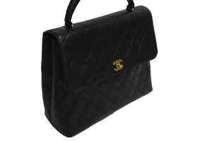 極美品 CHANEL シャネル マトラッセ ココマーク ハンドバッグ 7番台 フランス製 キャビアスキン ブラック ゴールド 中古 4c067602