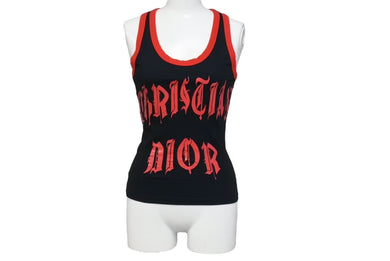 極美品 Christian Dior クリスチャンディオール タンクトップ 2A12155580 サイズ36 ガリアーノ期 ロゴ ブラック レッド 中古 4c067610