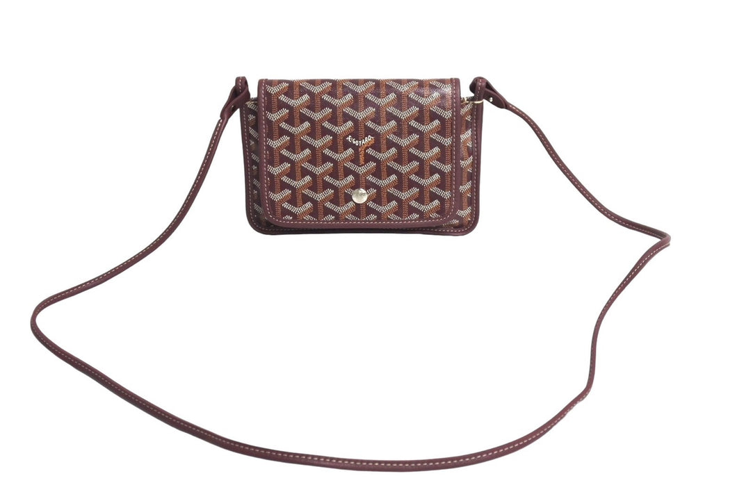 新品未使用 GOYARD ゴヤール プリュメ ポーチウォレット ショルダーバッグ バーガンディ PVC レザー シルバー金具 中古 4c067629