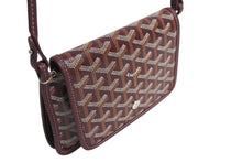 Load image into Gallery viewer, 新品未使用 GOYARD ゴヤール プリュメ ポーチウォレット ショルダーバッグ バーガンディ PVC レザー シルバー金具 中古 4c067629
