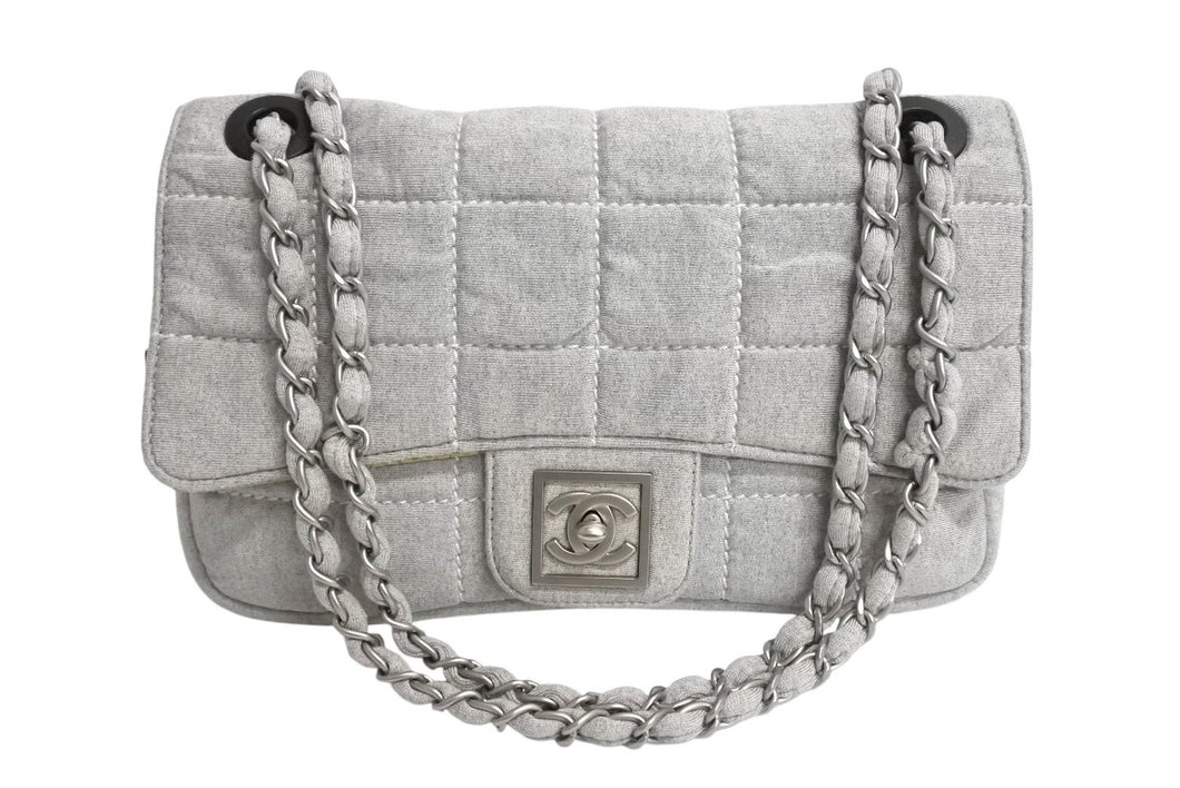CHANEL シャネル スポーツライン チェーンショルダーバッグ マトラッセ 9番台 コットン グレー マットシルバー金具 美品 中古 4c067660