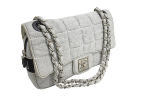 CHANEL シャネル スポーツライン チェーンショルダーバッグ マトラッセ 9番台 コットン グレー マットシルバー金具 美品 中古 4c067660