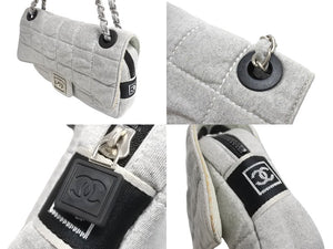 CHANEL シャネル スポーツライン チェーンショルダーバッグ マトラッセ 9番台 コットン グレー マットシルバー金具 美品 中古 4c067660