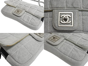 CHANEL シャネル スポーツライン チェーンショルダーバッグ マトラッセ 9番台 コットン グレー マットシルバー金具 美品 中古 4c067660