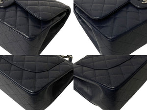 極美品 CHANEL シャネル チェーンショルダーバッグ キャビアスキン マトラッセ30 Wフラップ ネイビー シルバー金具 19番台 中古 4c067661