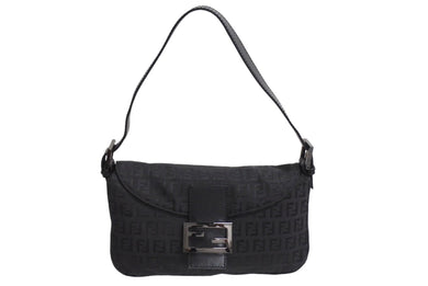 FENDI フェンディ ズッキーノ柄 ワンショルダーバッグ ハンドバッグ キャンバス ブラック シルバー金具 美品 中古 4c067655 