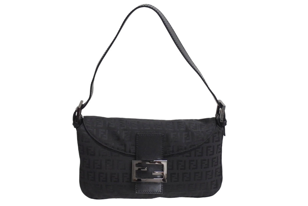 FENDI フェンディ ズッキーノ柄 ワンショルダーバッグ ハンドバッグ キャンバス ブラック シルバー金具 美品 中古 4c067655 