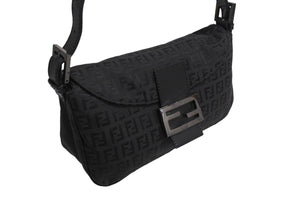 FENDI フェンディ ズッキーノ柄 ワンショルダーバッグ ハンドバッグ キャンバス ブラック シルバー金具 美品 中古 4c067655 