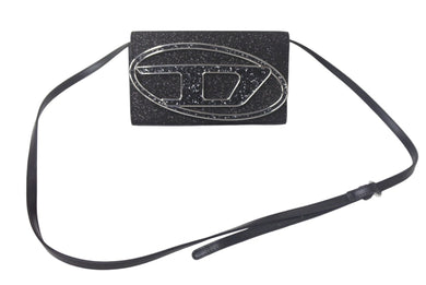 新品未使用 DIESEL ディーゼル 1DR WALLET STRAP X09809 P0787 レザー ブラック シルバー 2WAYバッグ 中古 4c067664