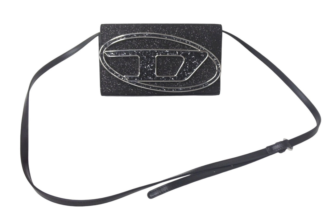 新品未使用 DIESEL ディーゼル 1DR WALLET STRAP X09809 P0787 レザー ブラック シルバー 2WAYバッグ 中古 4c067664