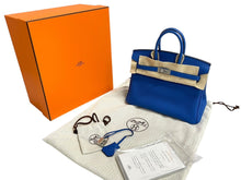 Load image into Gallery viewer, 新品同様 HERMES エルメス バーキン25 ハンドバッグ C刻印 ブルーゼリージュ トゴ シルバー金具 フランス製 中古 4c067668