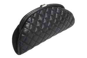 CHANEL シャネル マトラッセ クラッチバッグ セカンドバッグ がま口 ラムスキン 15番台 ブラック シルバー金具 美品 中古 4c067670