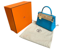 Load image into Gallery viewer, 新品未使用 HERMES エルメス ケリー28 ハンドバッグ □O刻印 内縫い パーソナルオーダー ブルーアズテック シェーブル ゴールド金具 中古 4c067678