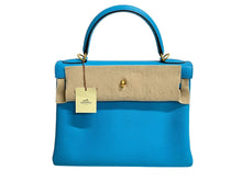 Load image into Gallery viewer, 新品未使用 HERMES エルメス ケリー28 ハンドバッグ □O刻印 内縫い パーソナルオーダー ブルーアズテック シェーブル ゴールド金具 中古 4c067678