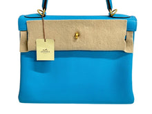 Load image into Gallery viewer, 新品未使用 HERMES エルメス ケリー28 ハンドバッグ □O刻印 内縫い パーソナルオーダー ブルーアズテック シェーブル ゴールド金具 中古 4c067678