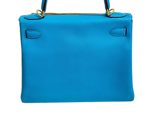 新品未使用 HERMES エルメス ケリー28 ハンドバッグ □O刻印 内縫い パーソナルオーダー ブルーアズテック シェーブル ゴールド金具 中古 4c067678