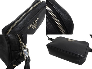 極美品 PRADA プラダ ショルダーバッグ 1BH096 斜め掛けバッグ ブラック レザー シルバー金具 中古 4c067687 