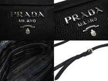 画像をギャラリービューアに読み込む, 極美品 PRADA プラダ ショルダーバッグ 1BH096 斜め掛けバッグ ブラック レザー シルバー金具 中古 4c067687 
