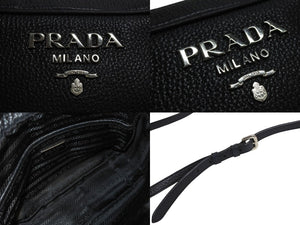 極美品 PRADA プラダ ショルダーバッグ 1BH096 斜め掛けバッグ ブラック レザー シルバー金具 中古 4c067687 