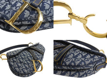 Load image into Gallery viewer, 極美品 Christian Dior クリスチャン ディオール トロッター サドルバッグ キャンバス×レザー ネイビー ハンドバッグ 中古 4c067694