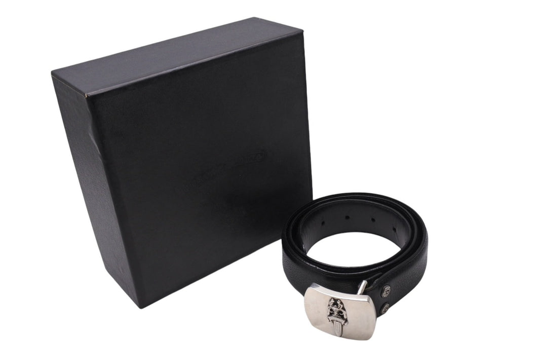 CHROME HEARTS クロムハーツ 1.5 STRAP ベルトストラップ サイズ32 ブラック レザー シルバー925 美品 中古 4c067700