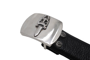 CHROME HEARTS クロムハーツ 1.5 STRAP ベルトストラップ サイズ32 ブラック レザー シルバー925 美品 中古 4c067700