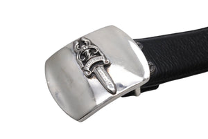 CHROME HEARTS クロムハーツ 1.5 STRAP ベルトストラップ サイズ32 ブラック レザー シルバー925 美品 中古 4c067700