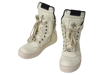 クロムハーツ リックオウエンス ジオバスケット スニーカー CHクロス ダガー レザー シルバー925 サイズ38 ホワイト 良品 中古 4c067711