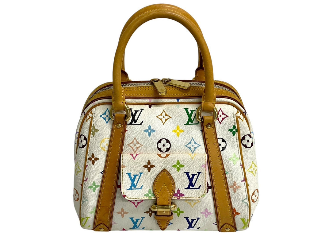 LOUIS VUITTON ルイヴィトン プノシラ ハンドバッグ M40096 PVC ヌメ革 ゴールド金具 ホワイト マルチカラー 美品 中古 4c067777