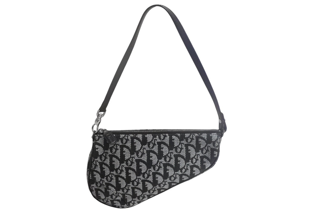 極美品 ChristianDior クリスチャンディオール トロッター サドルポーチ ワンショルダーバッグ ネイビー ガリアーノ期 中古 4c067784