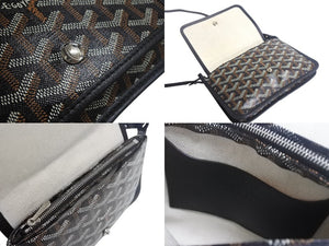 新品未使用 Goyard ゴヤール プリュメ ポーチウォレット ショルダーバッグ ゴヤールディンキャンバス ブラック 中古 4c067828