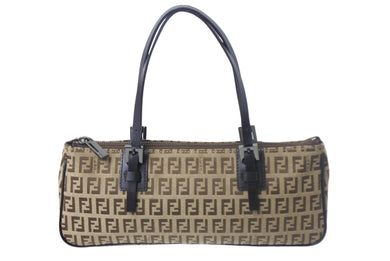 FENDI フェンディ ズッキーノ ハンドバッグ ズッカ柄 イタリア製 キャンバス レザー ベージュ ブラウン シルバー金具 美品 中古 4c067851 