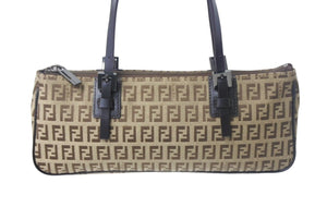 FENDI フェンディ ズッキーノ ハンドバッグ ズッカ柄 イタリア製 キャンバス レザー ベージュ ブラウン シルバー金具 美品 中古 4c067851 