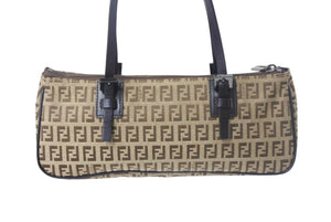 FENDI フェンディ ズッキーノ ハンドバッグ ズッカ柄 イタリア製 キャンバス レザー ベージュ ブラウン シルバー金具 美品 中古 4c067851 