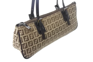 FENDI フェンディ ズッキーノ ハンドバッグ ズッカ柄 イタリア製 キャンバス レザー ベージュ ブラウン シルバー金具 美品 中古 4c067851 