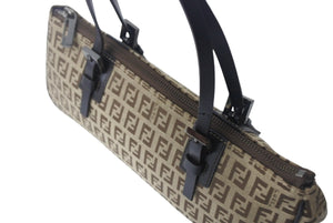 FENDI フェンディ ズッキーノ ハンドバッグ ズッカ柄 イタリア製 キャンバス レザー ベージュ ブラウン シルバー金具 美品 中古 4c067851 