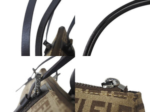FENDI フェンディ ズッキーノ ハンドバッグ ズッカ柄 イタリア製 キャンバス レザー ベージュ ブラウン シルバー金具 美品 中古 4c067851 