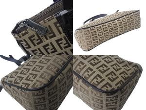 FENDI フェンディ ズッキーノ ハンドバッグ ズッカ柄 イタリア製 キャンバス レザー ベージュ ブラウン シルバー金具 美品 中古 4c067851 