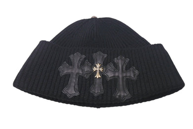 CHROME HEARTS クロムハーツ ビーニー ニット帽 クロスパッチ カシミヤ ブラック 美品 中古 4c067891