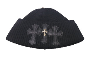 CHROME HEARTS クロムハーツ ビーニー ニット帽 クロスパッチ カシミヤ ブラック 美品 中古 4c067891