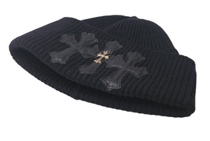 CHROME HEARTS クロムハーツ ビーニー ニット帽 クロスパッチ カシミヤ ブラック 美品 中古 4c067891