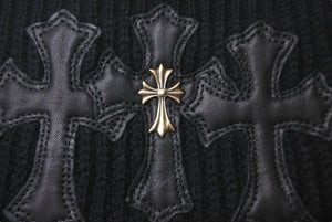 CHROME HEARTS クロムハーツ ビーニー ニット帽 クロスパッチ カシミヤ ブラック 美品 中古 4c067891