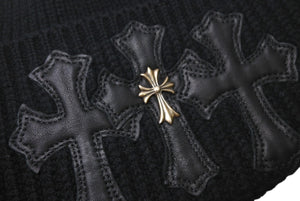 CHROME HEARTS クロムハーツ ビーニー ニット帽 クロスパッチ カシミヤ ブラック 美品 中古 4c067891