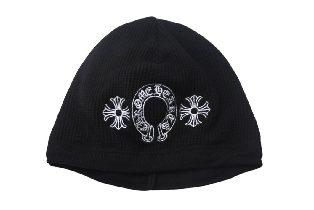 CHROME HEARTS クロムハーツ ビーニー サーマル ニット帽 2238 304 2209 ホースシュー アメリカ製 コットン ブラック 美品 中古 4c067892
