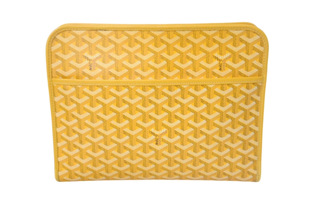 GOYARD ゴヤール ジュバンスMM ポーチ クラッチバッグ ゴヤールディンキャンバス カーフスキン イエロー 美品 中古 4c067912