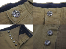 Load image into Gallery viewer, 新品同様 CHROME HEARTS クロムハーツ ペインターパンツ へリンボーン クロスボールボタンサイズ32 シルバー金具 ベージュ 中古 4c067916