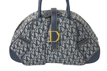 Load image into Gallery viewer, Christian Dior クリスチャンディオール ダブルサドルバッグ トロッター キャンバス レザー ネイビー ゴールド金具 美品 中古 4c067949