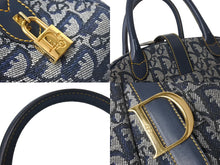 Load image into Gallery viewer, Christian Dior クリスチャンディオール ダブルサドルバッグ トロッター キャンバス レザー ネイビー ゴールド金具 美品 中古 4c067949