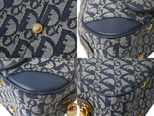 Load image into Gallery viewer, Christian Dior クリスチャンディオール ダブルサドルバッグ トロッター キャンバス レザー ネイビー ゴールド金具 美品 中古 4c067949