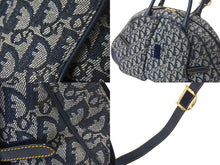 Load image into Gallery viewer, Christian Dior クリスチャンディオール ダブルサドルバッグ トロッター キャンバス レザー ネイビー ゴールド金具 美品 中古 4c067949